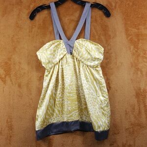 ALICE & TRIXIE Top Womens Small Yellow Tank Gray Trim Tank Top Flowy Smocked Y2K